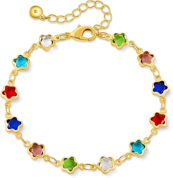 18K Gold Plated Anklet for Women Multicolor Crystal Ankle Bracelets Boho Adjustable Chain Anklets