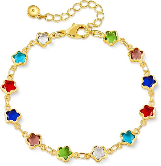 18K Gold Plated Anklet for Women Multicolor Crystal Ankle Bracelets Boho Adjustable Chain Anklets