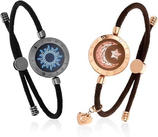 TOTWOO Long Distance Touch Bracelets for Couples, Smart Light & Vibration Love Jewelry, Long Distance Valentines Day Gifts for Him Her Women Men, One-to-One Bluetooth Pairing via App