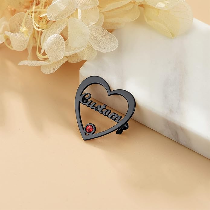Custom4U Custom Name Pin Personalized Brooch Pins for Women Men Stainless Steel Name Tag with Letters/Initials - Silver/Gold/RoseGold/Black Customized Jewelry Gifts for Birthday Wedding Business Party