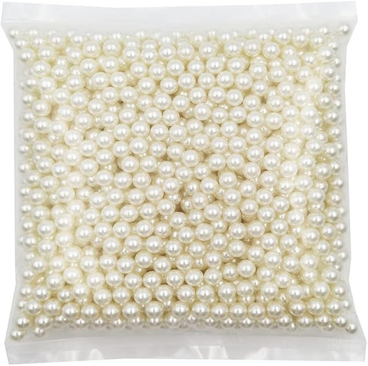 INSPIRELLE 1100pcs 8mm Ivory Polished ABS Undrilled Art Faux Pearls for Vase Fillers, No Hole Makeup Beads to Hold Brush Lipstick, Imitation Round Pearl Beads for Table Scatter Home Wedding Decoration