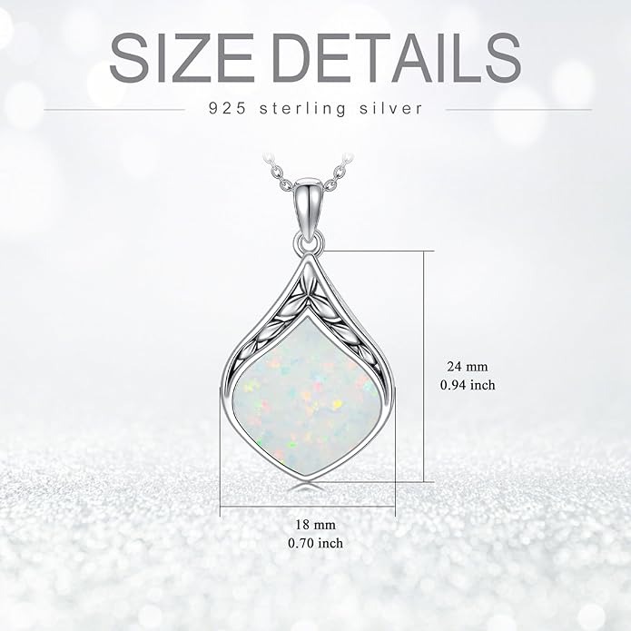 Teardrop Necklace 925 Sterling Silver Vintage Natural Gemstone Pendant Jewelry Birthday Christmas Gifts for Women Mom