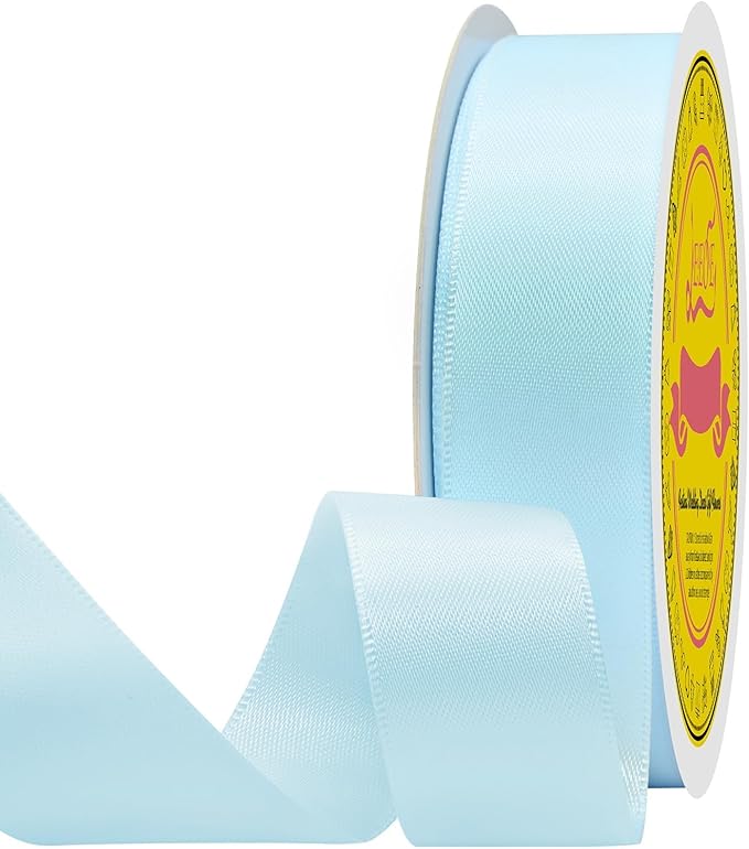 LEEQE Double Face Light Blue Satin Ribbon 7/8 inch X 25 Yards Polyester Light Blue Ribbon for Gift Wrapping Very Suitable for Weddings Party Hair Bow Invitation Decorations and More