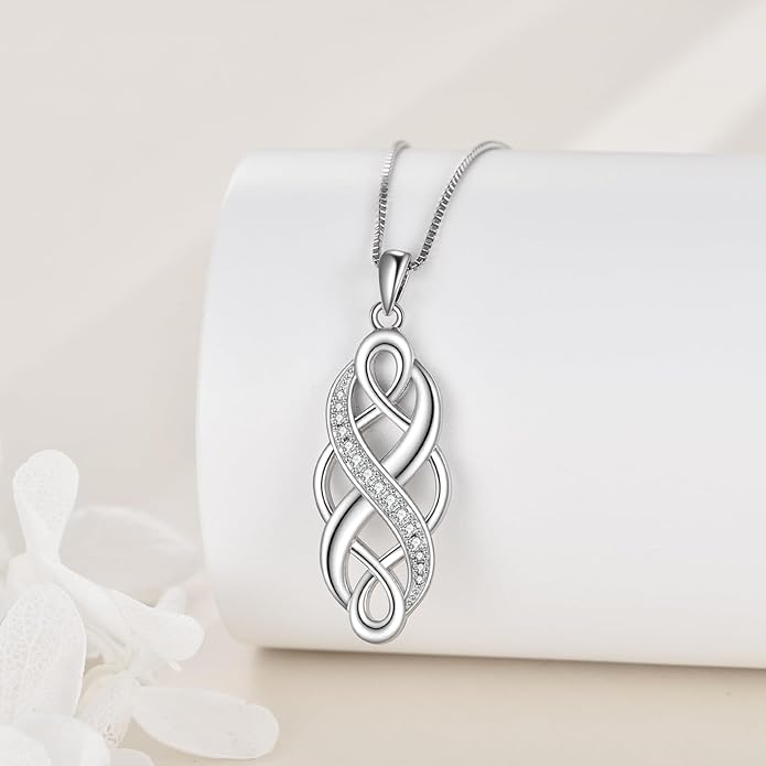 YFN Irish Celtic Knot Created Opal Pendant Necklace Sterling Silver Black Necklaces for Women Men 18"