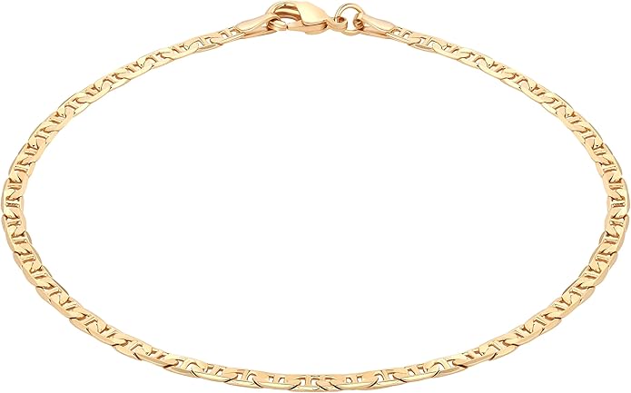 Barzel 18K Gold Plated Flat Marina Link Anklet for Women - Made In Brazil (11, Inches)