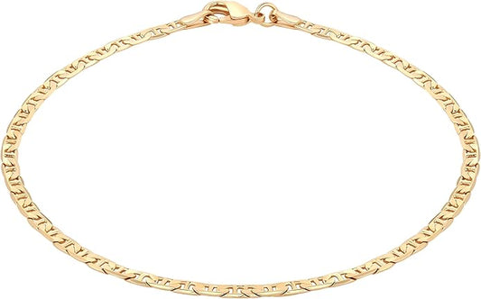 Barzel 18K Gold Plated Flat Marina Link Anklet for Women - Made In Brazil (11, Inches)