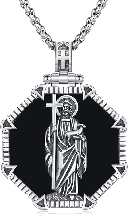 Taioiat Saint Necklace 925 Sterling Silver St Necklace Amulet Pendant Jewelry Religious Gift for Men Women