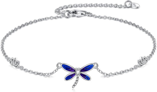 925 Sterling Silver Anklet for Women Dragonfly/Butterfly/Sea Turtles/Mermaid/Infinity/Hamsa Hand Adjustable Chain Ankle Bracelets Jewelry