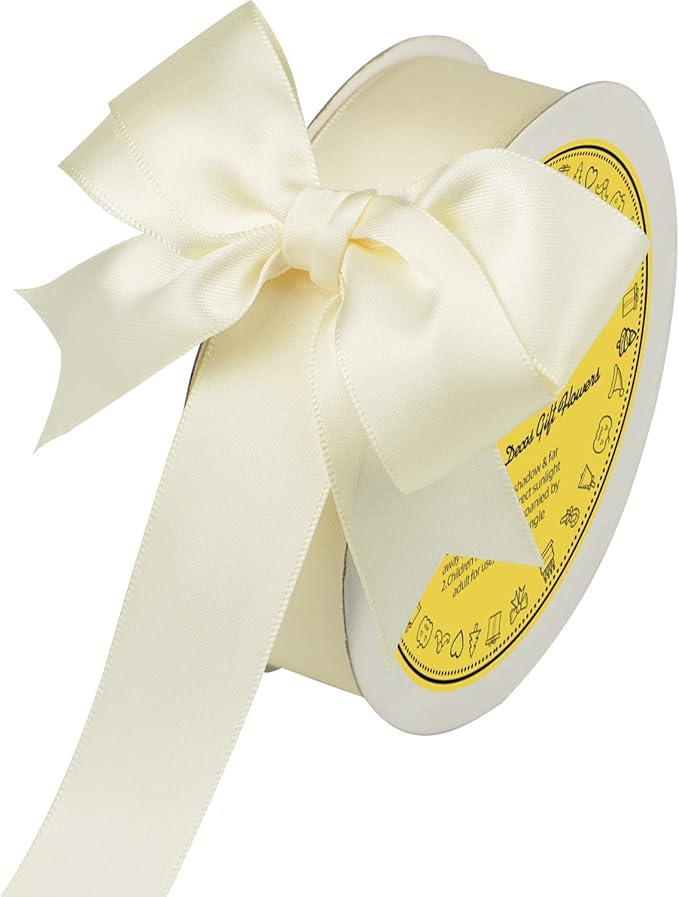 LEEQE Double Face Ivory Satin Ribbon 1 inch X 25 Yards Polyester Ivory Ribbon for Gift Wrapping Very Suitable for Weddings Party Hair Bow Invitation Decorations and More