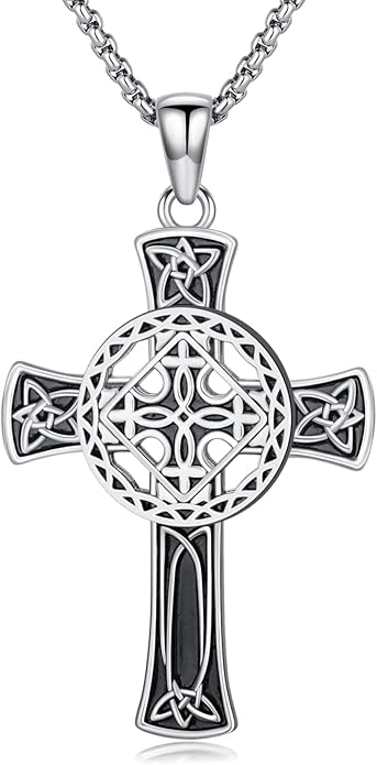 Cross Necklace for Men 925 Sterling Silver Celtic Cross Pendant Christian Jewelry Religious Christmas Gifts for Women