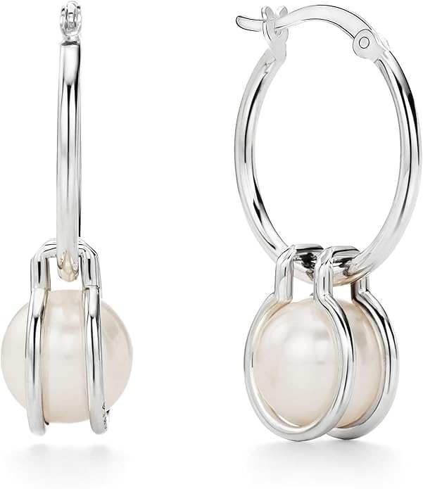 LeCalla 925 Sterling Silver Beaded Ball Hoop Earrings | Lightweight Sleeper Bead Ball Earring Hoops | Cape Style Hoop Earrings for Women
