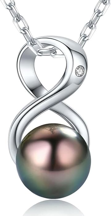 CHAULRI Infinity Top Grade AAA Tahitian Black Pearl Pendant Necklace 18K Gold Over Sterling - Birthday Anniversary Jewelry Gifts for Women Wife Mom Daughter