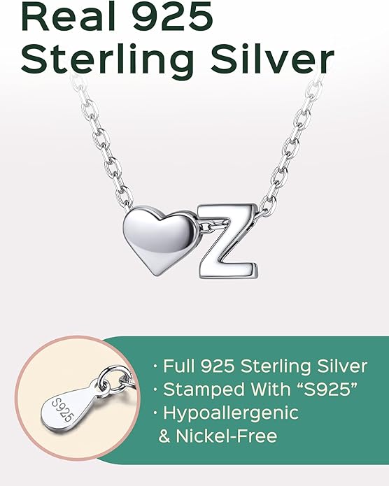 ChicSilver 925 Sterling Silver Heart Initial Necklaces for Women -Dainty Personalized Heart Pendant Letter Alphabet Necklace for Women