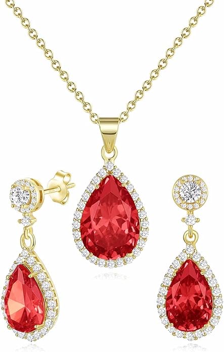 REASAYLL Jewelry Sets For Women 925 Sterling Silver Post Teardrop Dangle Stud Earrings Necklace Set Crystal Rhinestone Wedding Prom Costume Jewelry for Women