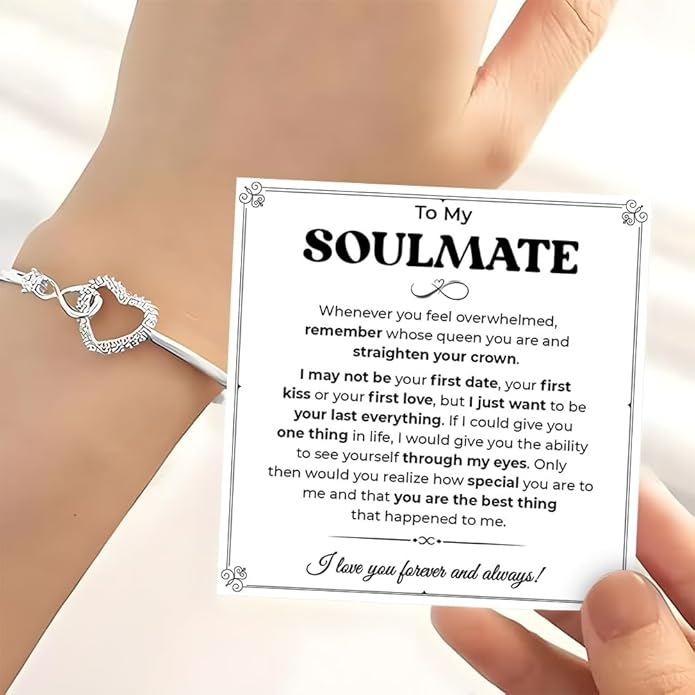To My Soulmate Bracelet, Soulmate Bracelet For Women, Soulmate's Jewelry Gift From Boyfriend Husband Friend With Message Card And Box Meaning, Valentine Gifts For Her, Birthday Christmas Gifts