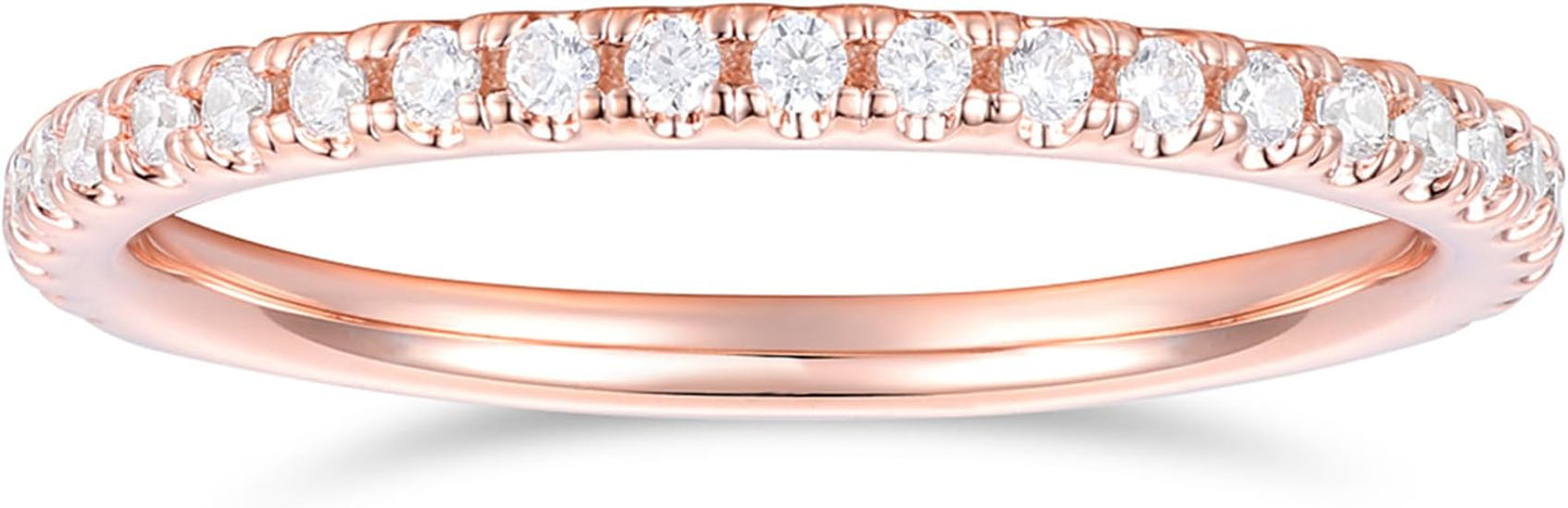 DeMoise 14K Gold 2mm Moissanite Wedding Ring 2mm Half Eternity Band Ring 14K Gold Moissanite Stackable Ring for Women