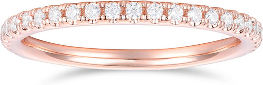 DeMoise 14K Gold 2mm Moissanite Wedding Ring 2mm Half Eternity Band Ring 14K Gold Moissanite Stackable Ring for Women