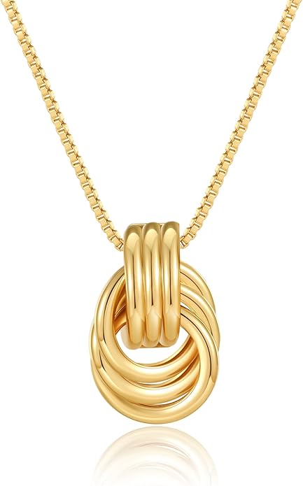 Gold Knot Pendant Necklace for Women Statement Gold Necklace 14K Gold Plated Knot Choker Trendy Jewelry