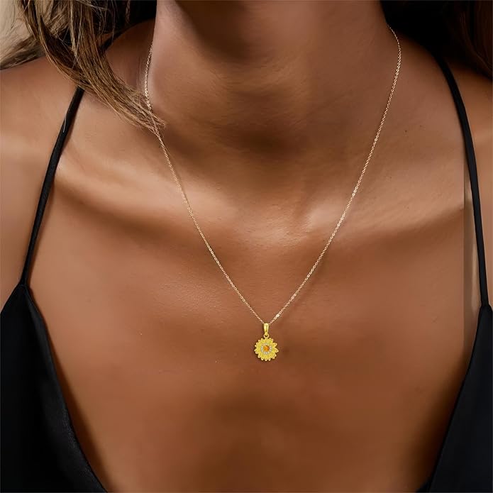 Dainty Genuine Amber Sunflower Pendant Necklace 925 Sterling Silver vintage Natural Gemstone Jewelry for Women Sunflower Lover