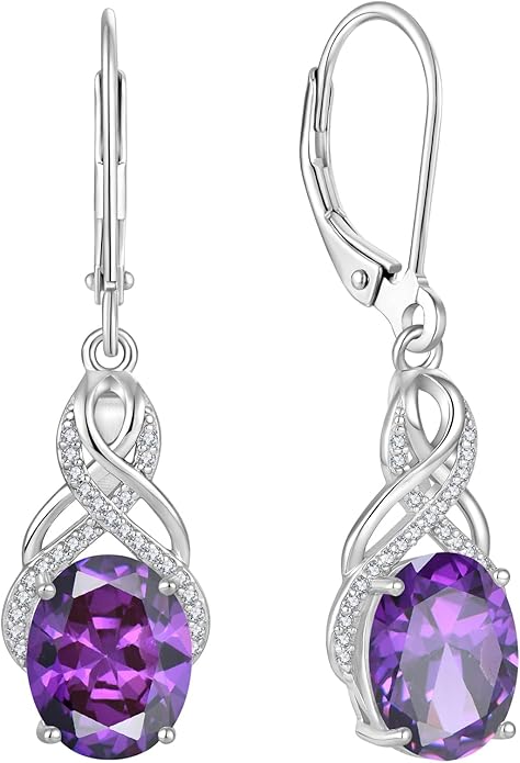 Starchenie 925 Sterling Silver Earrings for Women Infinity Dangle Earrings Amethyst Oval Cut Birthstone Jewelry Gift
