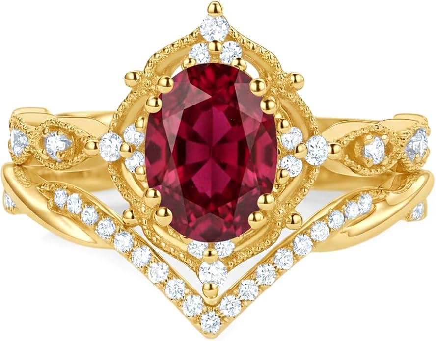 Oval Cut Vintage Gemstone Engagement Rings set for Women S925 Sterling Silver/10K/14K/18K Gold Birthstone Promise Anniversary Bridal Set Ring for her