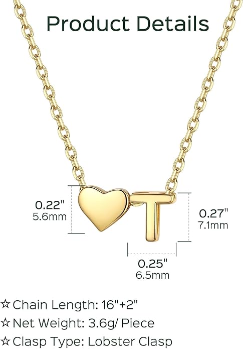 ChicSilver 925 Sterling Silver Heart Initial Necklaces for Women -Dainty Personalized Heart Pendant Letter Alphabet Necklace for Women