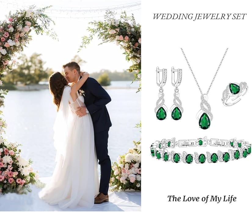 ZCGJWE Wedding Jewelry Set for Women Gem Necklace Earrings Bracelet Luxury Jewelry Set Birthday Valentine's Day Mother's Day Christmas Prom Jewelry Gift