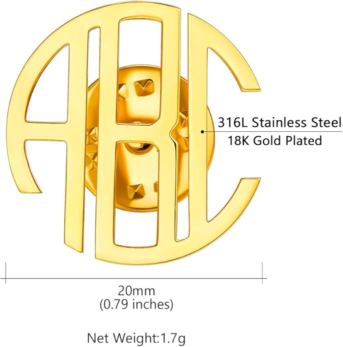 Custom4U Custom Name Pin Personalized Brooch Pins for Women Men Stainless Steel Name Tag with Letters/Initials - Silver/Gold/RoseGold/Black Customized Jewelry Gifts for Birthday Wedding Business Party