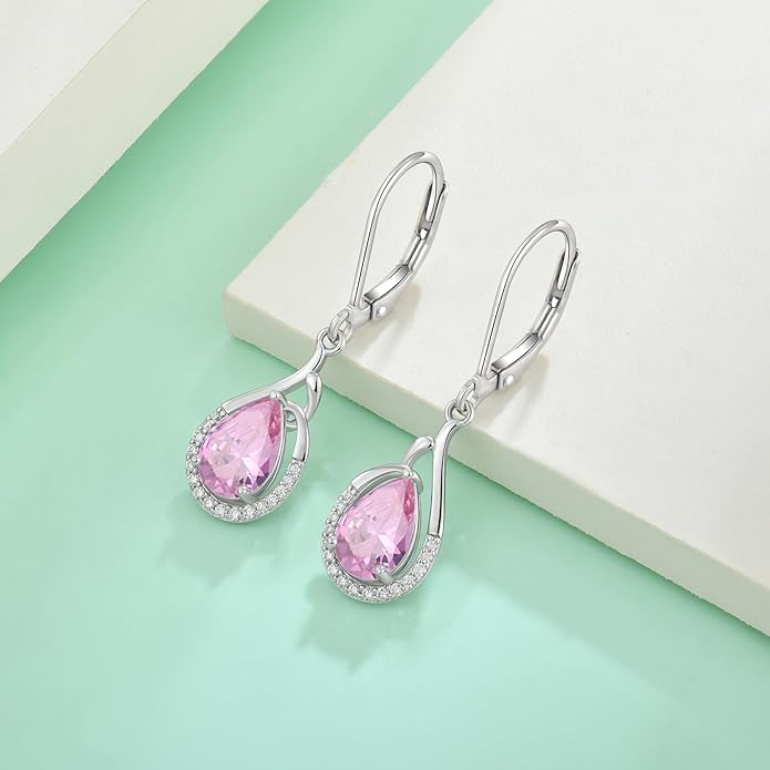 Starchenie Teardrop Dangle Drop Earrings 925 Sterling Silver Pear Birthstones Leverback Earrings Gift for Women