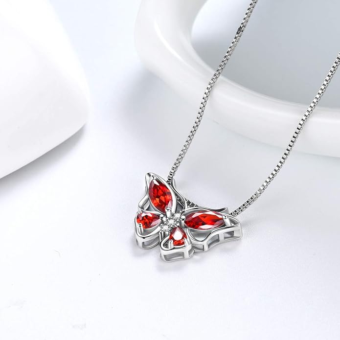 Aurora Tears Butterfly Birthstone Pendant Necklace - Women 925 Sterling Silver Butterflies Birthstone Pendant Necklace Jewelry Birthday Gift for Women