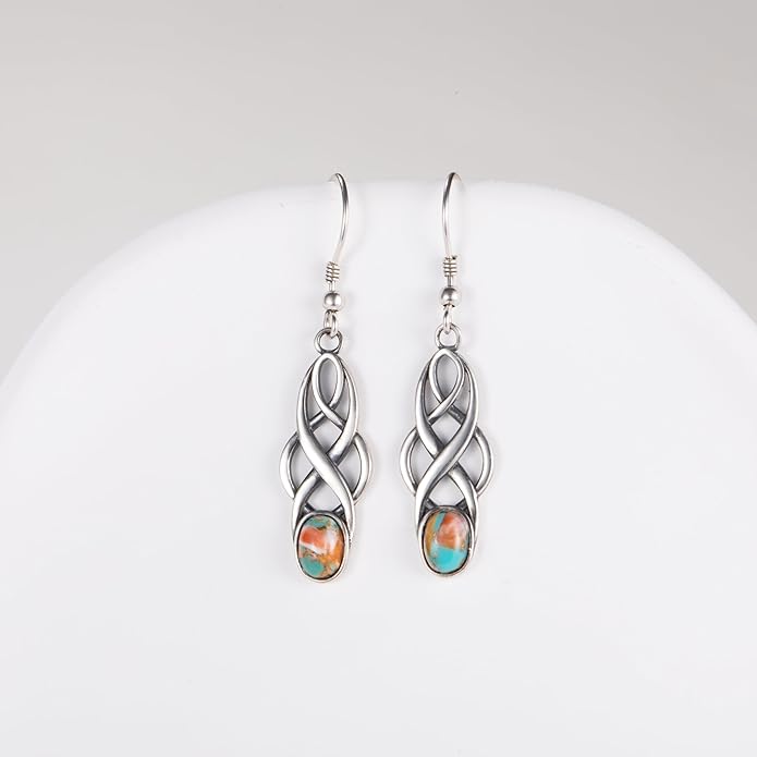 Turquoise Earrings Sterling Silver Lightweight Celtic Dangle Earrings Celtic Jewelry for Women