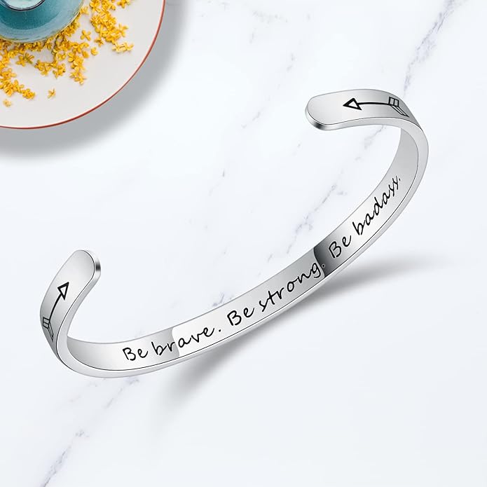 TONY & SANDY Inspirational Bracelets for Women Teen Girls Personalized Gifts for Daughter Granddaughter Mom Sister Friends Stainless Steel Engraved Cuff Birthday Easter Christmas