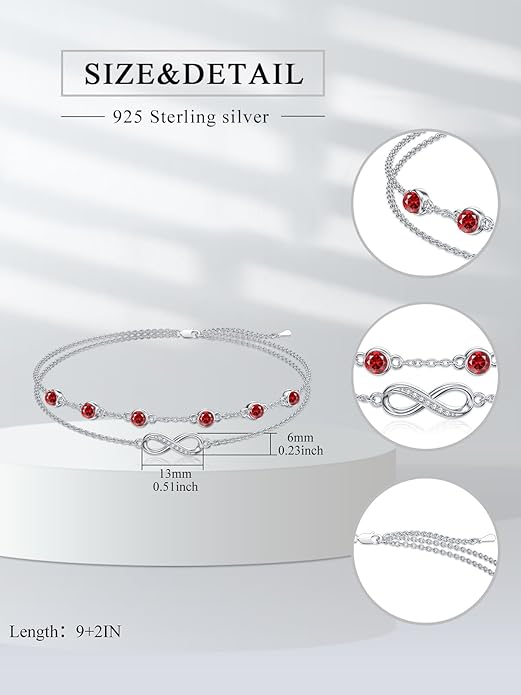 Dorunmo Anklet Bracelets For Women 925 Sterling Silver Birthstone/Infinity/Butterfly/Evil Eye/Turtle/Pineapple/Starfish/Heart Anklets Bracelets Jewelry Gifts for Women