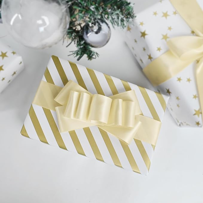 LEEQE Double Face Cream Satin Ribbon 1-1/2 inch X 50 Yards Polyester Cream Ribbon for Gift Wrapping Very Suitable for Weddings Party Hair Bow Invitation Decorations and More