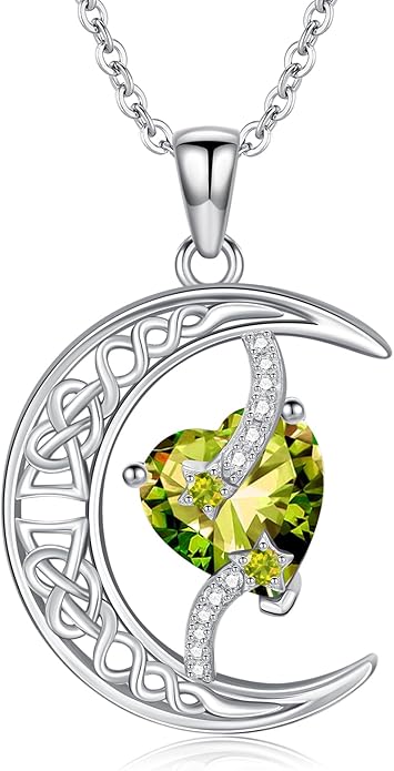TOUPOP Moon and Star Birthstone Necklace for Women 925 Sterling Silver Celtic Moon Jewelry Birthday Christmas Gifts for Her Girlfriend