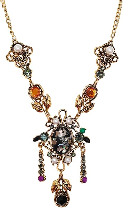 Golden Renaissance Necklace for Women, Fantasy Viking Medieval Renfaire Gifts for Aesthetic Cosplay Jewelry
