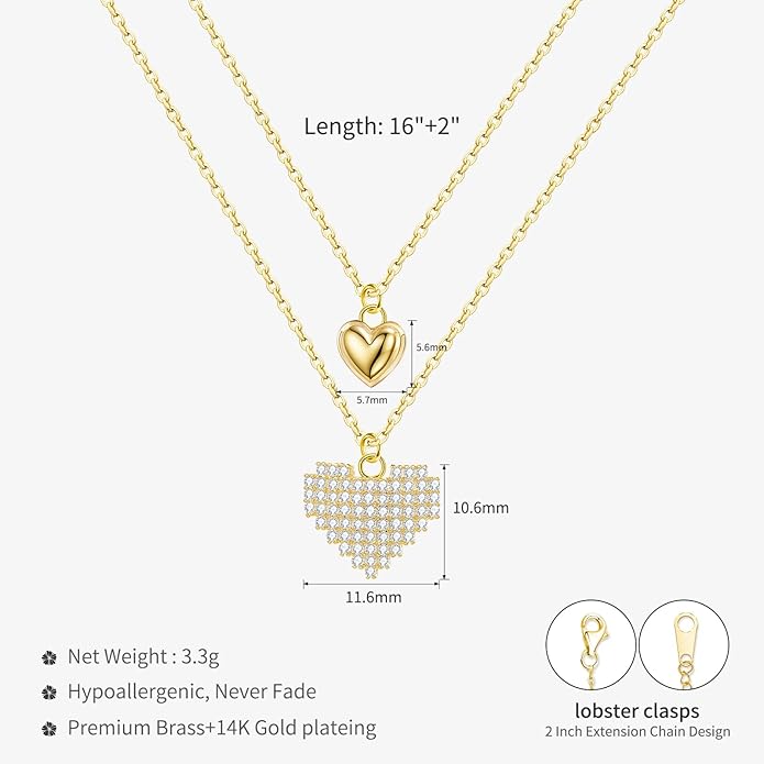 Copper Alloy 14K Gold Plated | 14K Platinum Plated Necklace for Women Double Layer Pendant Necklace Fashionable Multi-Layer Jewelry