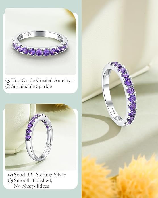 CAIDIKA Created Ruby/Sapphire/Emerald Stackable Rings for Women 14K Gold Plated/ 925 Sterling Silver 2.2mm Wedding Band Ring (with Gift Box)