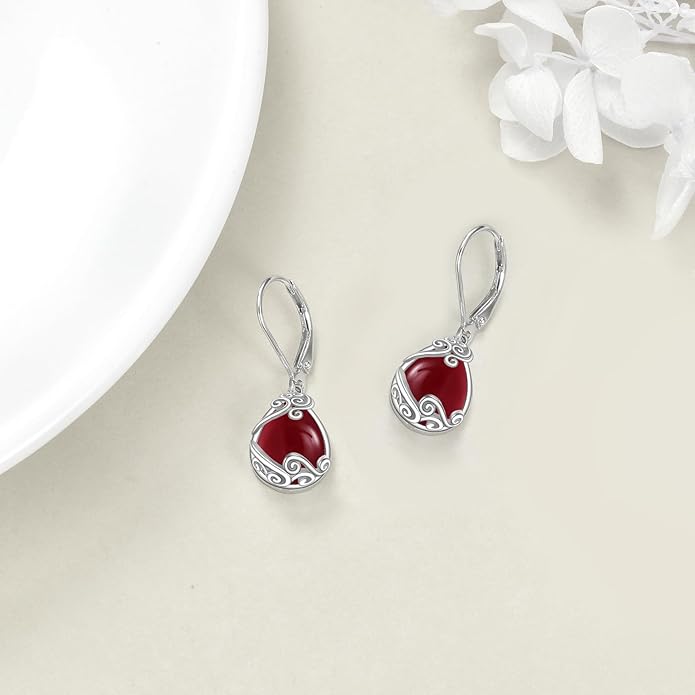 Moonstone Filigree Drop Dangle Teardrop Earrings 925 Sterling Silver Moonstone Leverback Earrings for Women Jewelry Gifts