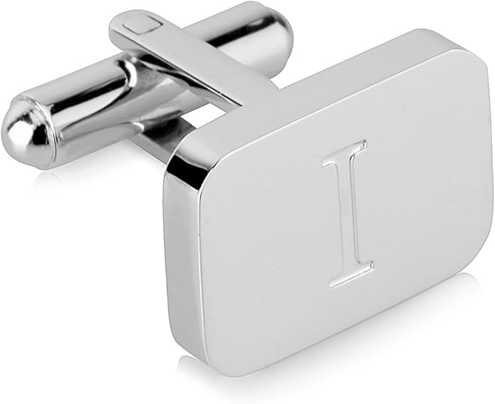 18K White-Gold Plated Initial Engraved Stainless Steel Men’s Cufflinks With Gift Box -Personalized Alphabet Letter’s A-Z By Lux & Pair