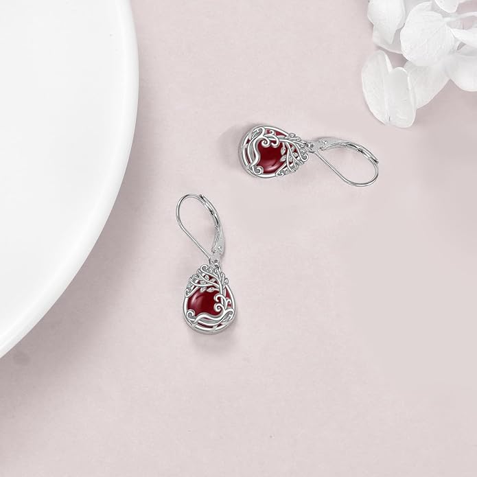 Moonstone Filigree Drop Dangle Teardrop Earrings 925 Sterling Silver Moonstone Leverback Earrings for Women Jewelry Gifts