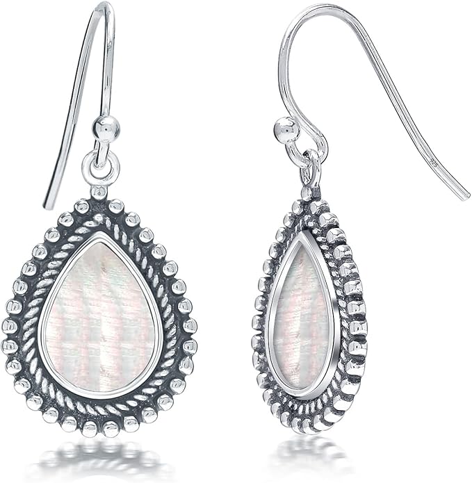 Charmsy 925 Sterling Silver Antique Mother of Pearl Drop Earrings for Women