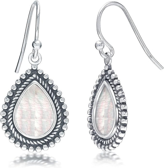 Charmsy 925 Sterling Silver Antique Mother of Pearl Drop Earrings for Women