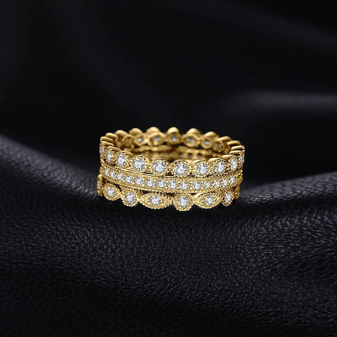 JewelryPalace 14K Gold Plated 925 Sterling Silver Rings for Women, Cubic Zirconia Promise Rings for Her, Stackable Wedding Bands Rings for Women Set Size 4-12