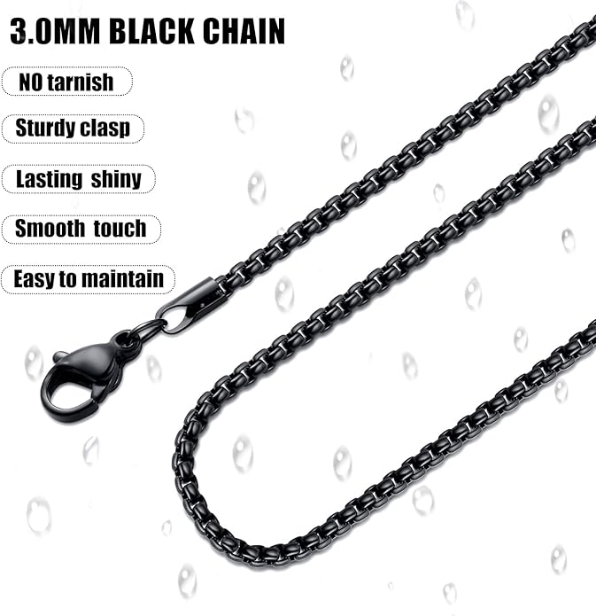 Fiusem Box Chain for Men, Silver Tone/14K Gold Plated/Black Stainless Steel Necklace for Men and Women, Width 2/2.5/3/4/5mm, Length 18-28 Inches