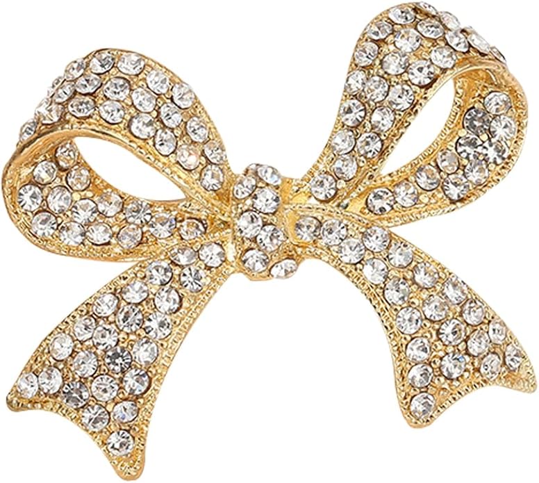 Kprusoian Elegant Crystal Bow Brooch Pin for Women,Vinage Sparkly Rhinestones Brooches Pins Beautiful Lapel Pins Dress Suit Shirt Ceremony Clothes Accessories Jewelry