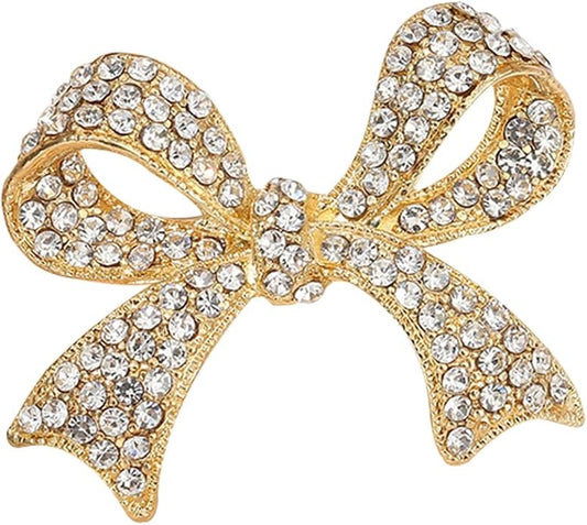 Kprusoian Elegant Crystal Bow Brooch Pin for Women,Vinage Sparkly Rhinestones Brooches Pins Beautiful Lapel Pins Dress Suit Shirt Ceremony Clothes Accessories Jewelry