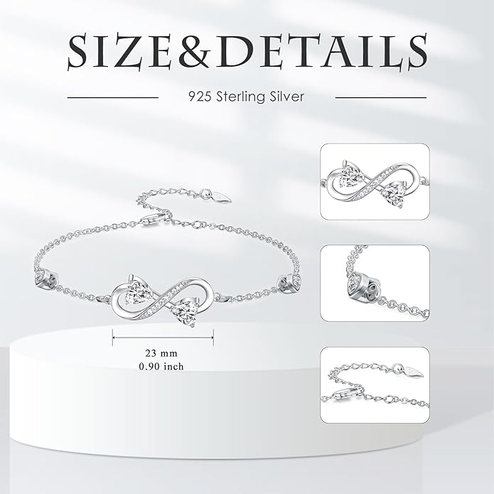 Dorunmo Infinity Bracelet Mom Bracelet 925 Sterling Silver 14K Gold Plated Infinity Heart Anklet for Women Christmas Jewelry Gifts for Wife Mom Daughter