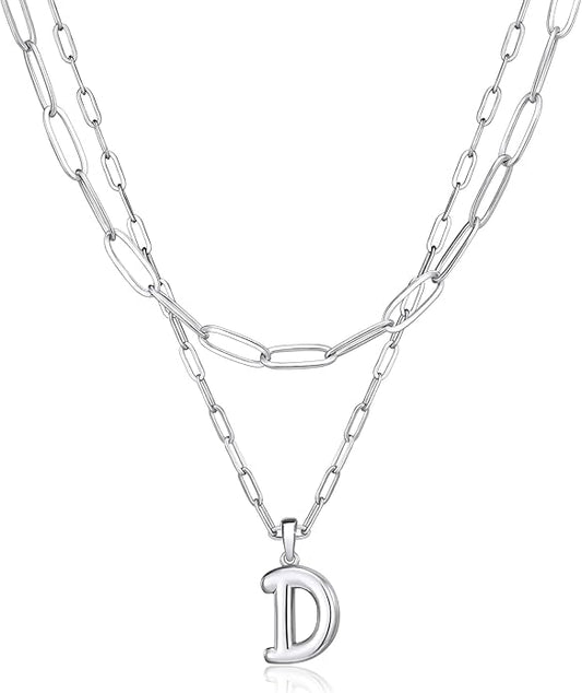 adoyi Gold Necklace for Women Layered Bubble Heart Letter Initial Necklaces for Women Trendy Jewelry 14K Gold Plated Chain Chunky Name Necklace Stack Charm A-Z Pendant Set Jewelry Gifts