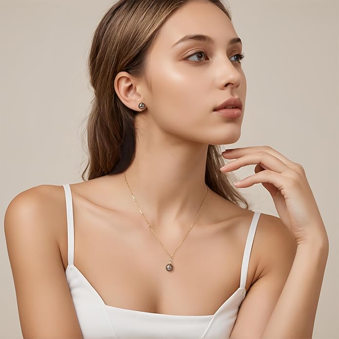 Genuine Tahitian Black Pearl Necklace for Women, 9-12mm AAAAA Handpicked Natural Black Pearl Pendant with 18K White Gold Plated Sterling Silver Chain, Luxury Jewelry Birthday Gifts for Wife, Women, Mother, Girlfriend, Anniversary, Valentines, Mothers Day